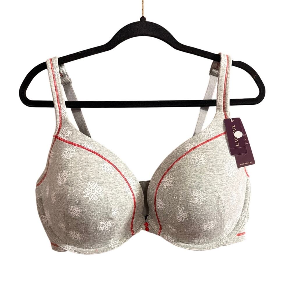 Cacique Women's Plus Size Gray & White Cotton Boost Plunge Bra Size 38F New